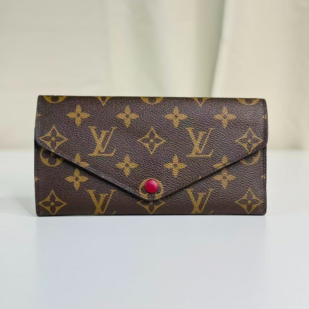Louis Vuitton Monogram Canvas Wallet with Red Button Closure
